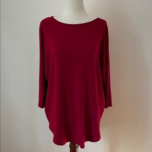 Eileen Fisher XS Red Viscose Stretch Tunic Top Made in USA Minimalist